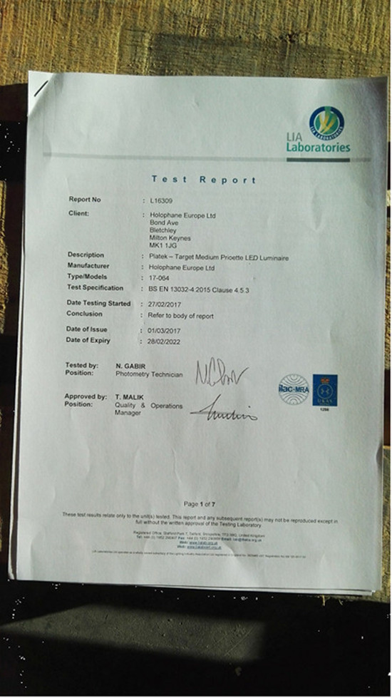 The test report of Platek tested by LIA Laboratories 1
